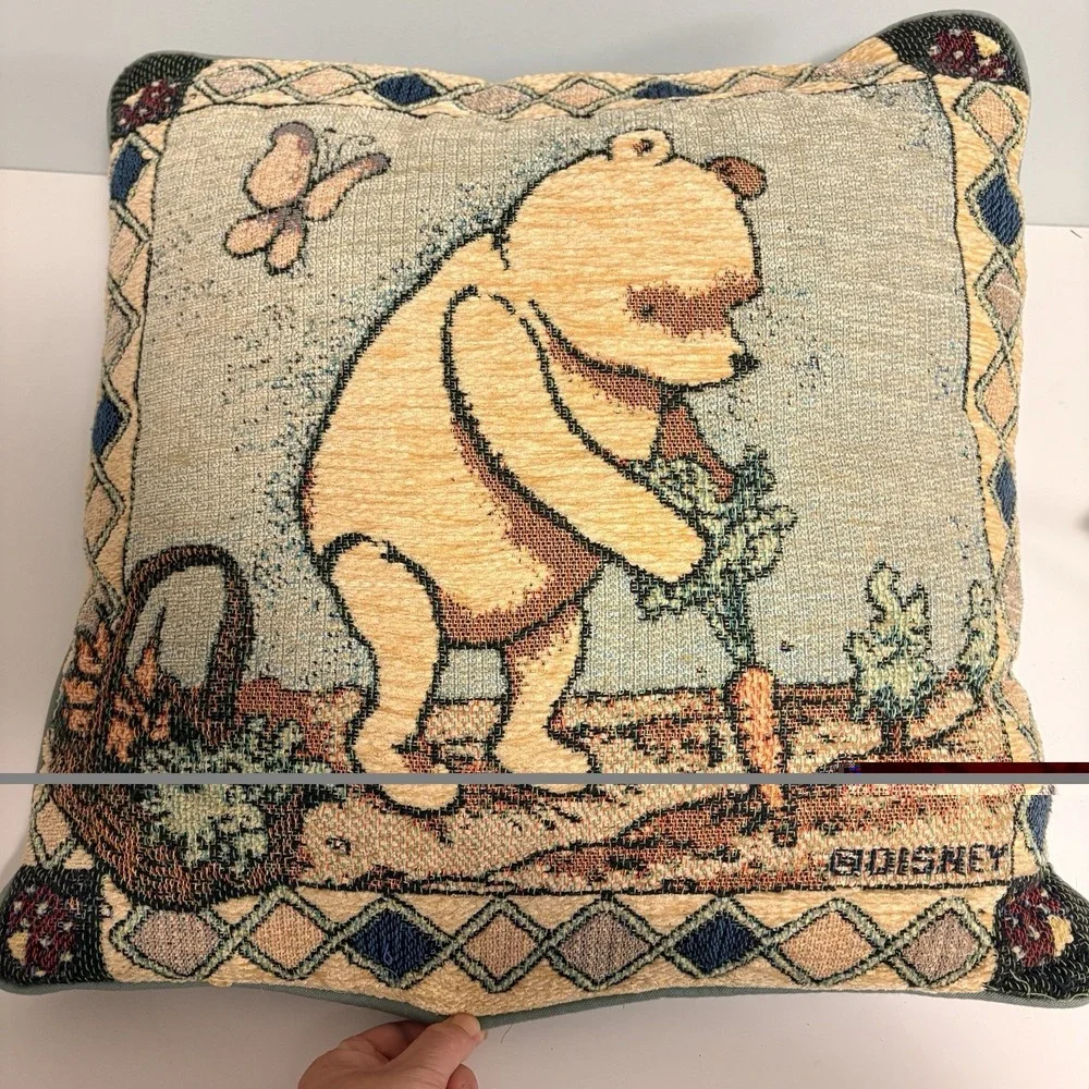 Disney Winnie the Pooh Garden Tapestry Throw Pillow 19.5 x 19.5 Vintage Nursery